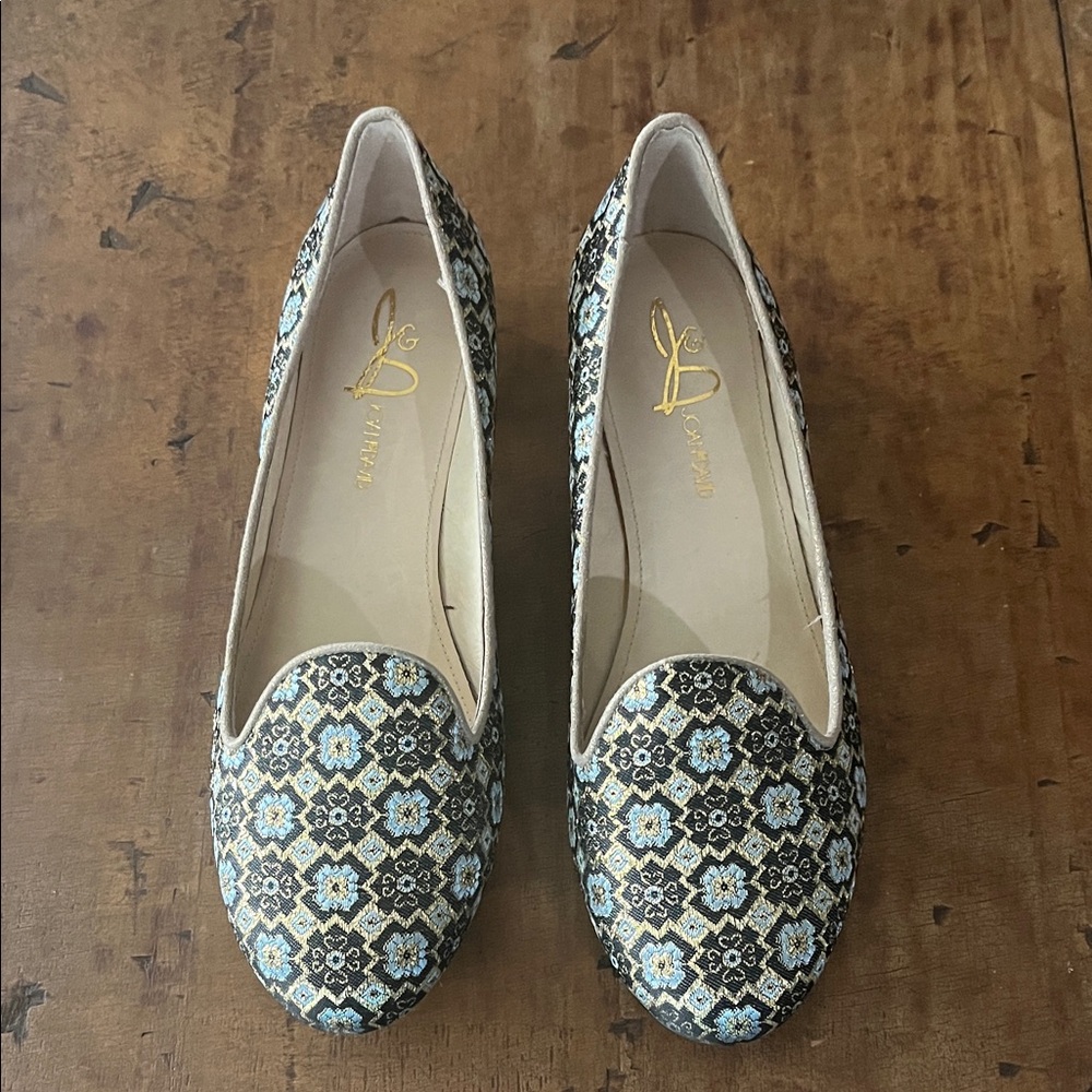 Joan & David Black and Blue Patterned Loafers